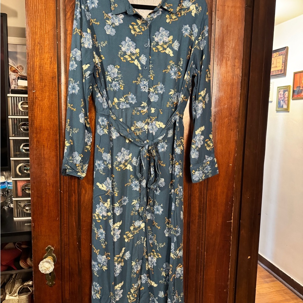 Lucky Brand Teal Floral Long Sleeve Jumpsuit